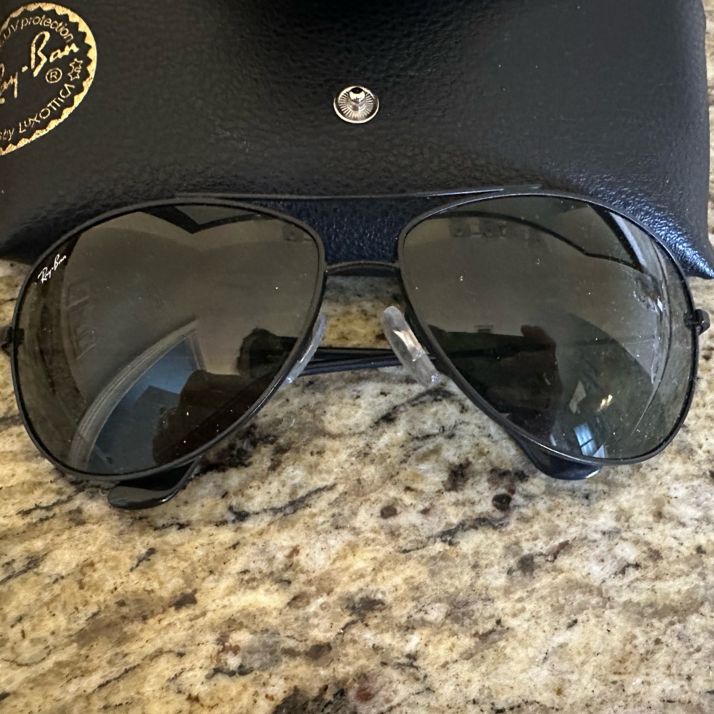 Ray-Ban Black Leather Sunglasses Case with Gold Snap